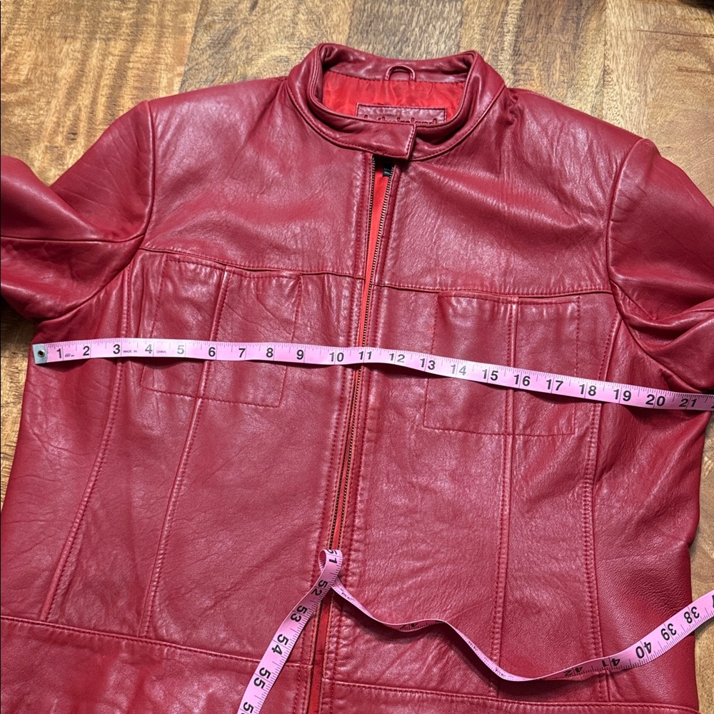 Kathy Ireland genuine leather red vintage zipper jacket - Picture 7 of 9